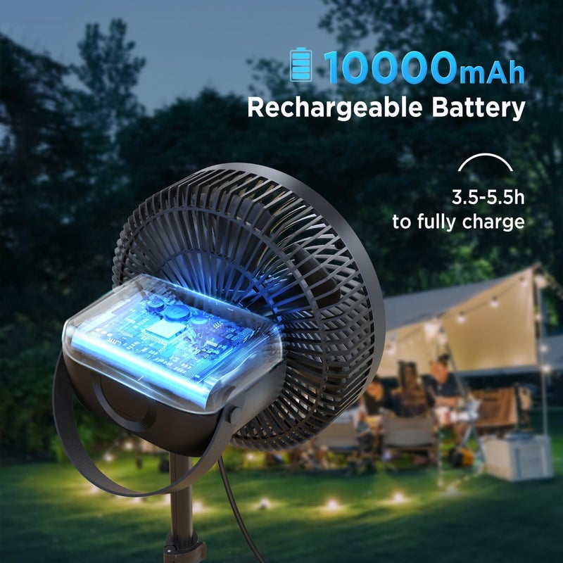 Marchpower 10in Foldable Camping Fan, Detachable Tripod, 10000mAh Rechargeable, Remote Control, Quiet Oscillating, Adjustable Height Pedestal Floor Fan for Home - Image 4